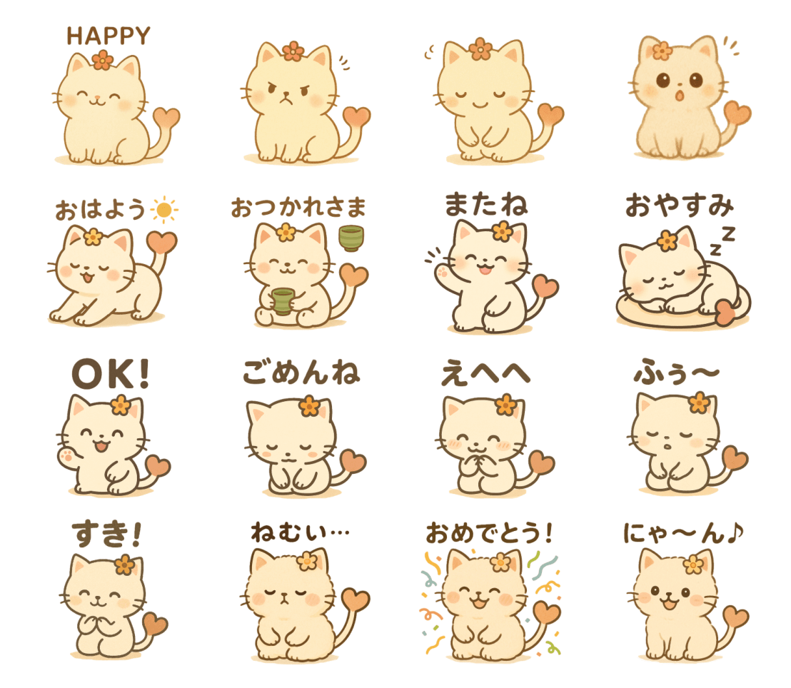 やさしいねこさんスタンプ一覧